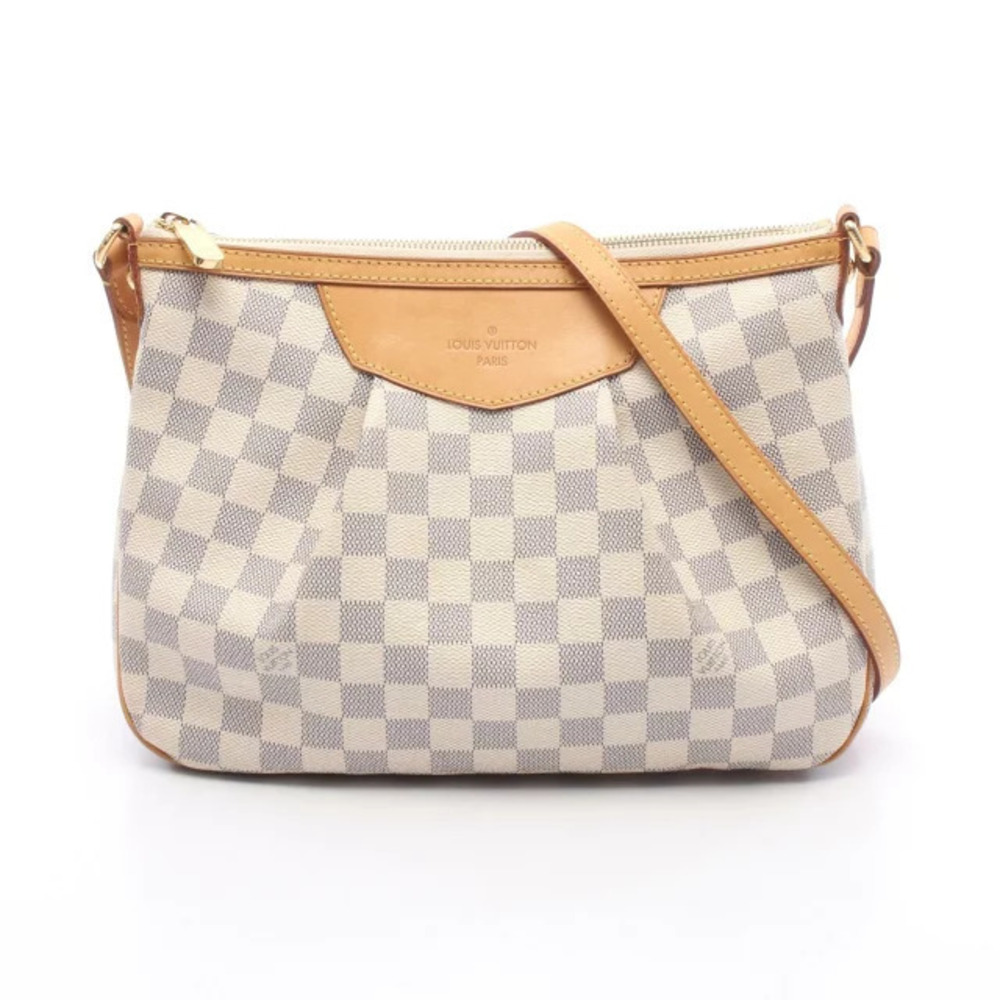 Louis Vuitton Siracusa Shoulder Bag Canvas Leather Damier Azur White